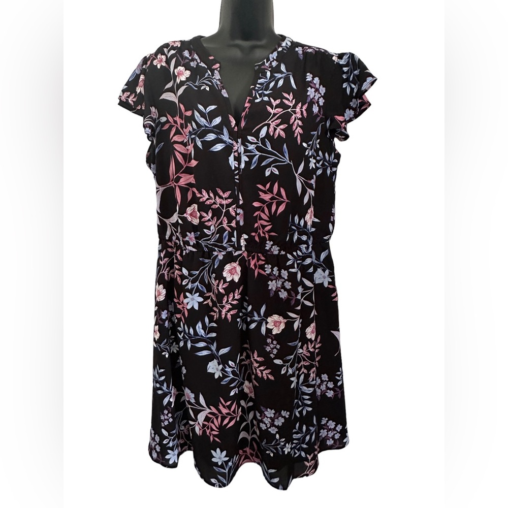 ELLE Black with Pink & Blue Floral Dress Size L
